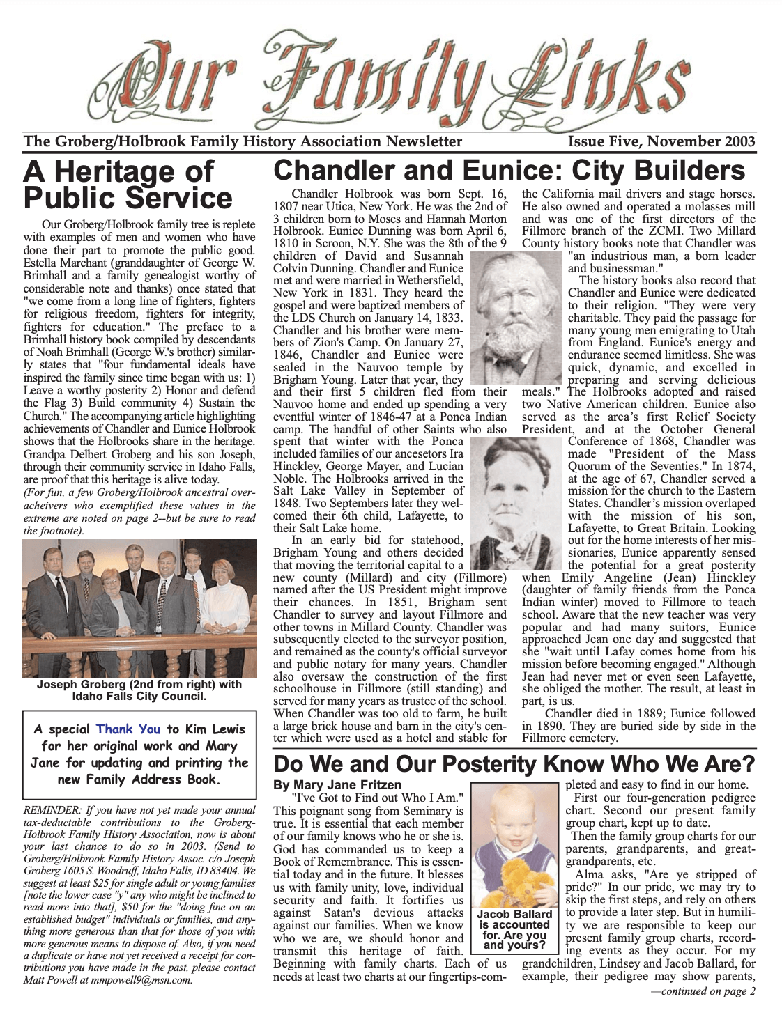 The front page of this issue's family newsletter