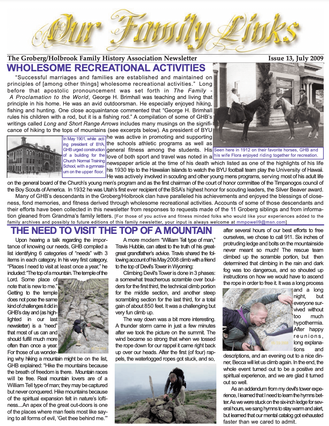 The front page of this issue's family newsletter