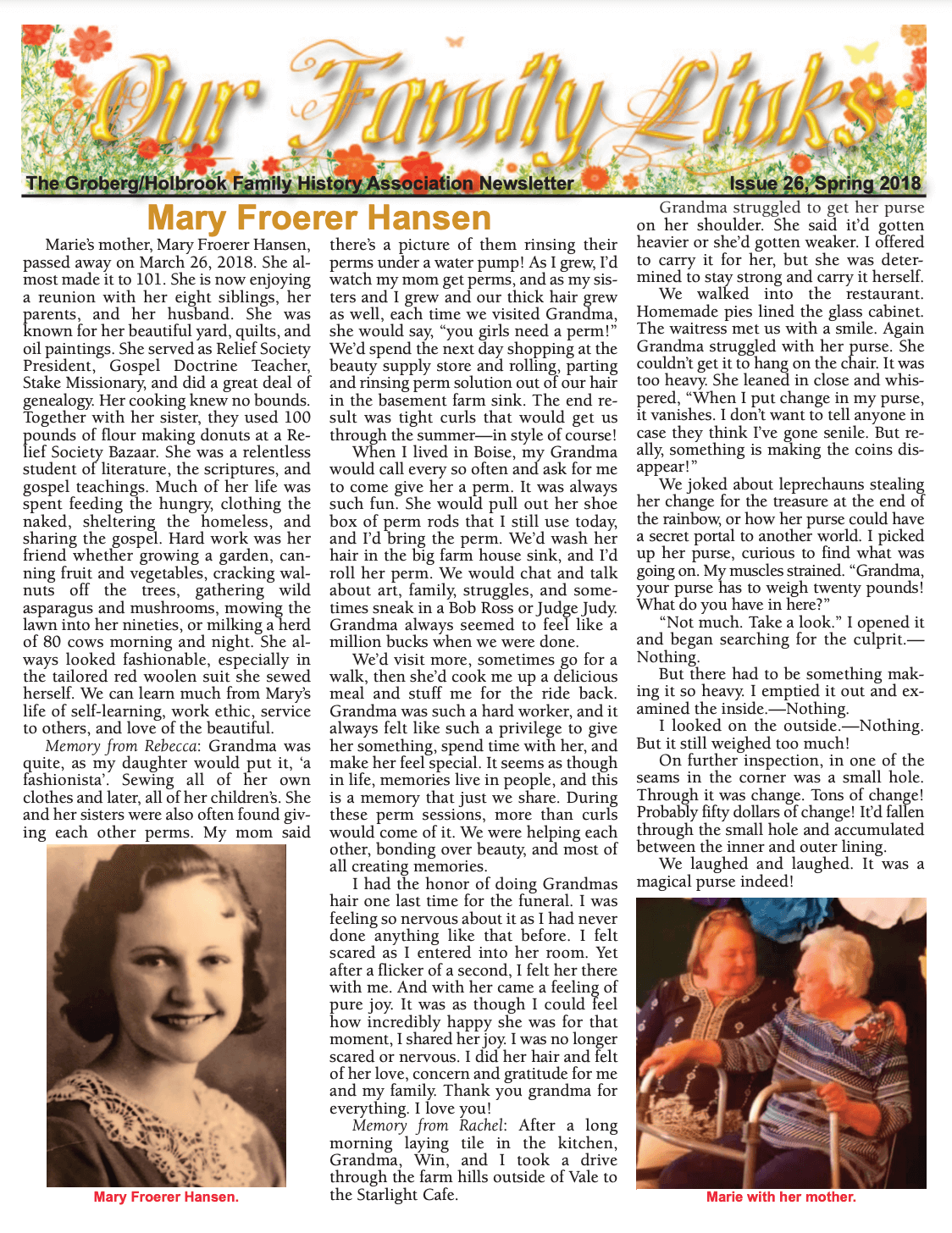 The front page of this issue's family newsletter